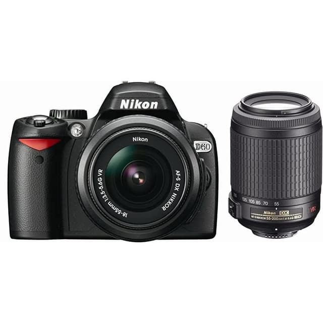 Réflex D60 - Negro + Nikon AF-S DX Nikkor 18-55mm f/3.5-5.6G VR + AF-S DX Nikkor 55-200mm f/4-5.6G VR f/3.5-5.6 + f/4-5.6 · imagen principal