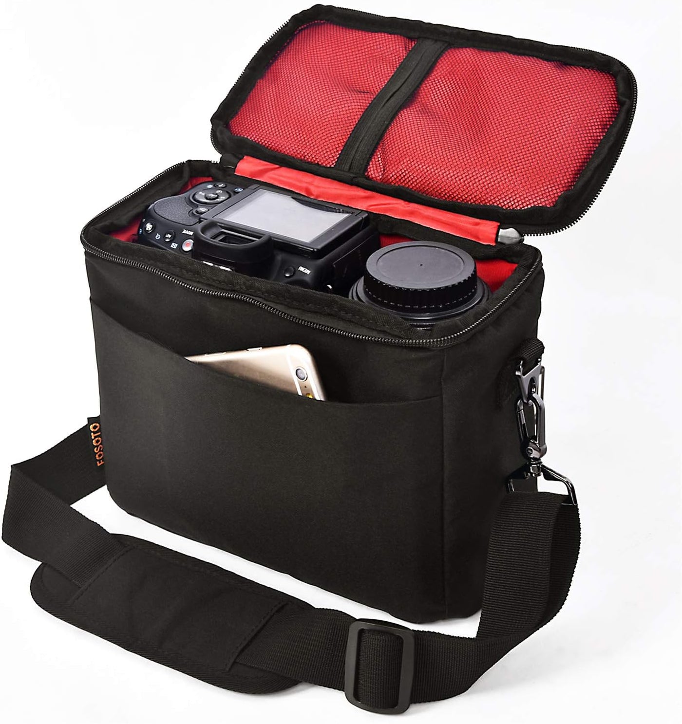 FOSOTO Shockproof Waterproof DSLR SLR Camera Case Bag Shoulder Bag for 1 Camera, 1 or 2 Lenses and Photo Accessories for Canon 700D 1200D 600D, Nikon Sony a7 II a6400, Panasonic  · main image