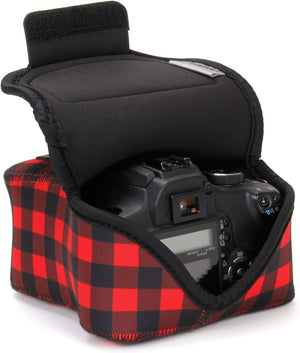 USA Gear Custodia per fotocamera reflex DSLR con protezione in neoprene, passante per cintura e spazio per accessori - Compatibile con Nikon D3400, Canon EOS Rebel SL2, Pentax K-70 e Altri - Nero