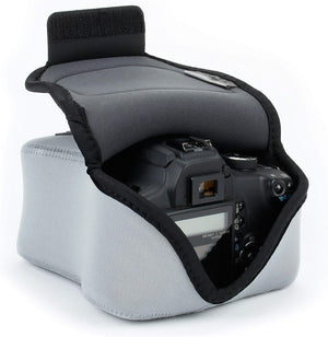 USA Gear Custodia per fotocamera reflex DSLR con protezione in neoprene, passante per cintura e spazio per accessori - Compatibile con Nikon D3400, Canon EOS Rebel SL2, Pentax K-70 e Altri - Nero